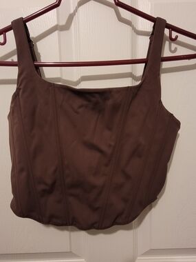 Square-Neck Brown Corset Crop Top